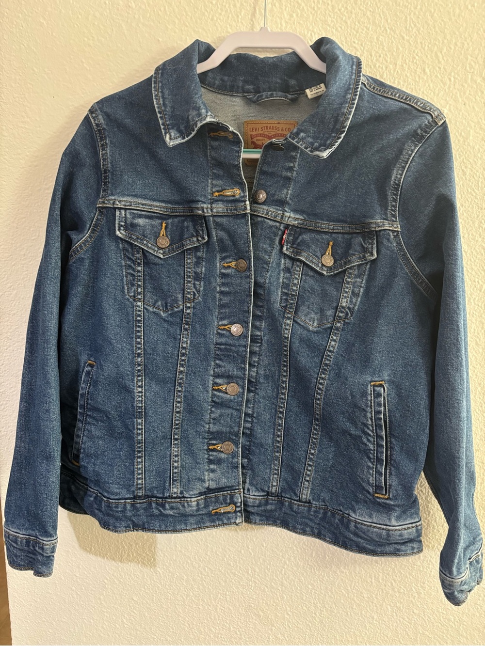 Levi's Original Trucker Denim Jacket Womens 1X Stretch Blue Jean Coat Plus Size